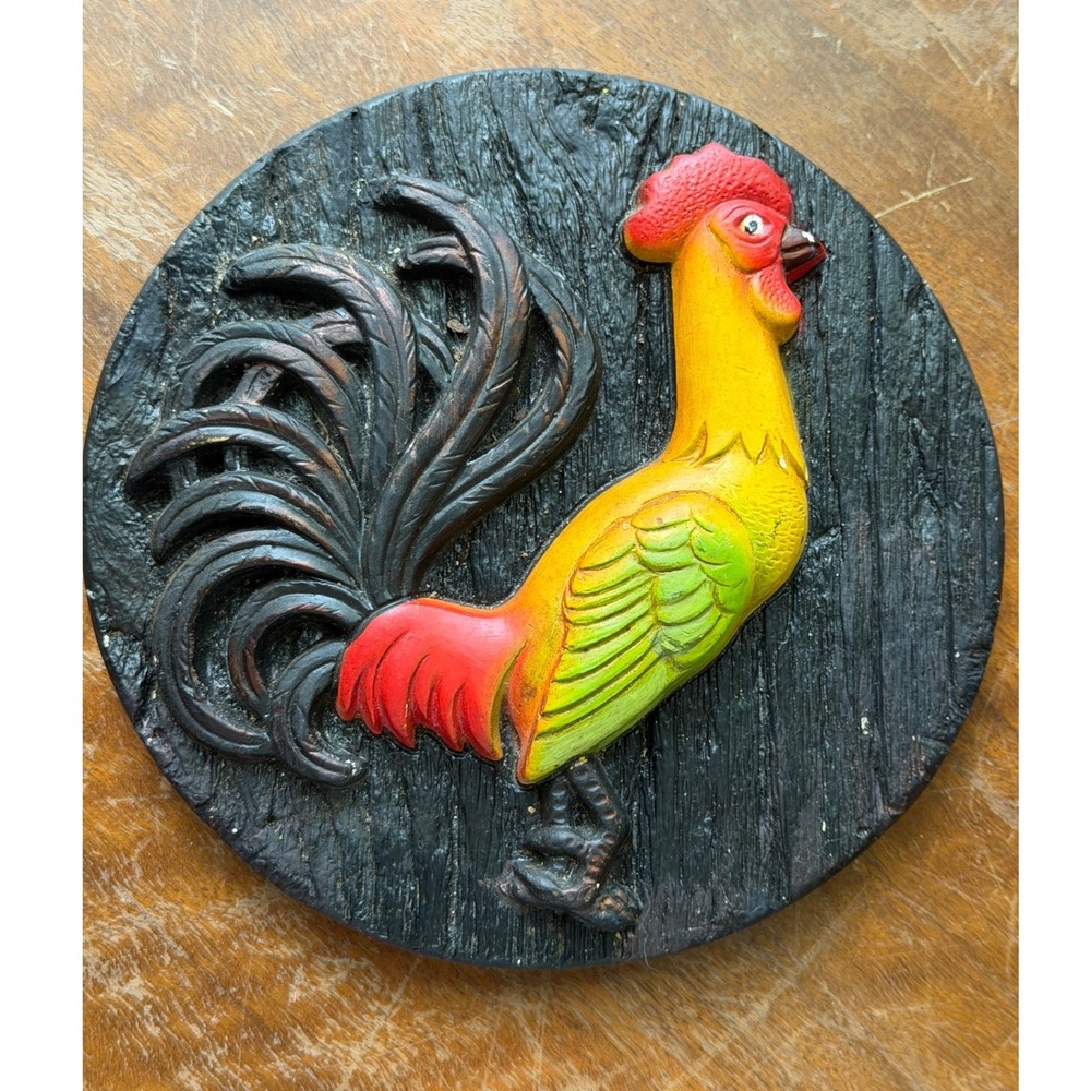 Vintage Rooster Wall Plaque Chalkware Farmhouse Decor